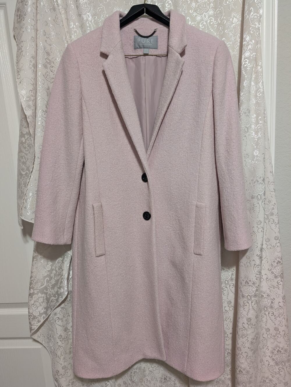 Pure Collection Pink Textured Wool Blend Longline Coat Jacket